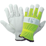 Global Glove & Safety 3100GHV High Visibility Mesh Back Premium Goatskin Leather Palm Drivers