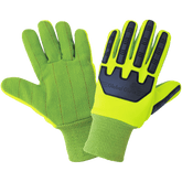 Global Glove & Safety C19GCPB High-Visibility Green Cotton/Polyester Corded Gloves with Impact Protection, Cut A2