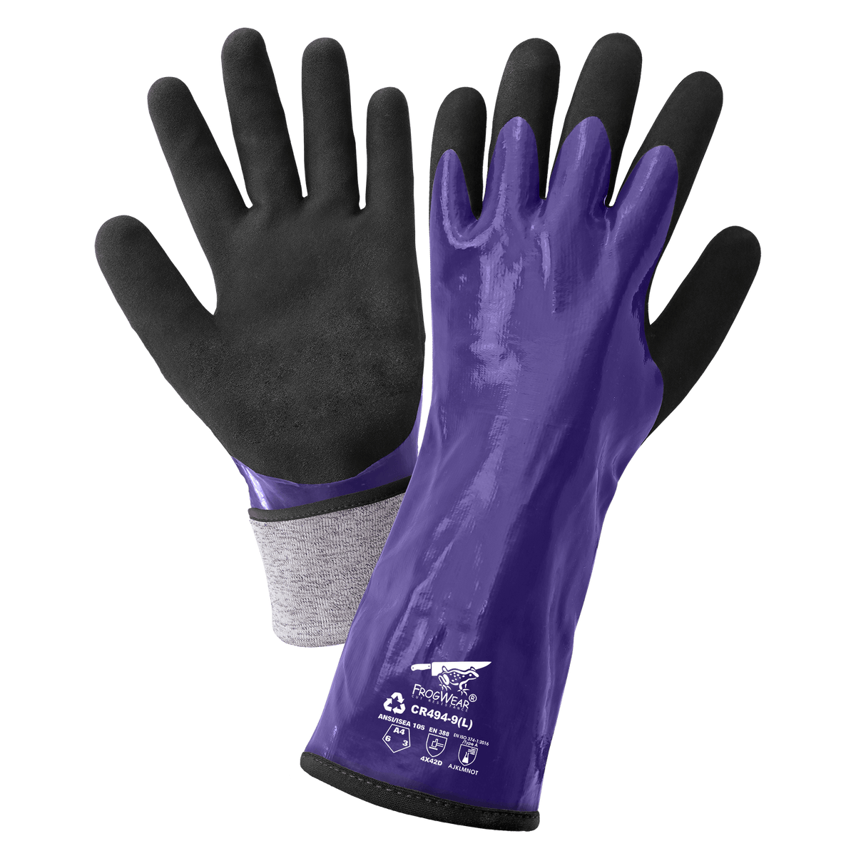 Global Glove & Safety CR494 FrogWear Cut Resistant Premium Supported Double Nitrile Chemical Handling Gloves, Cut A4