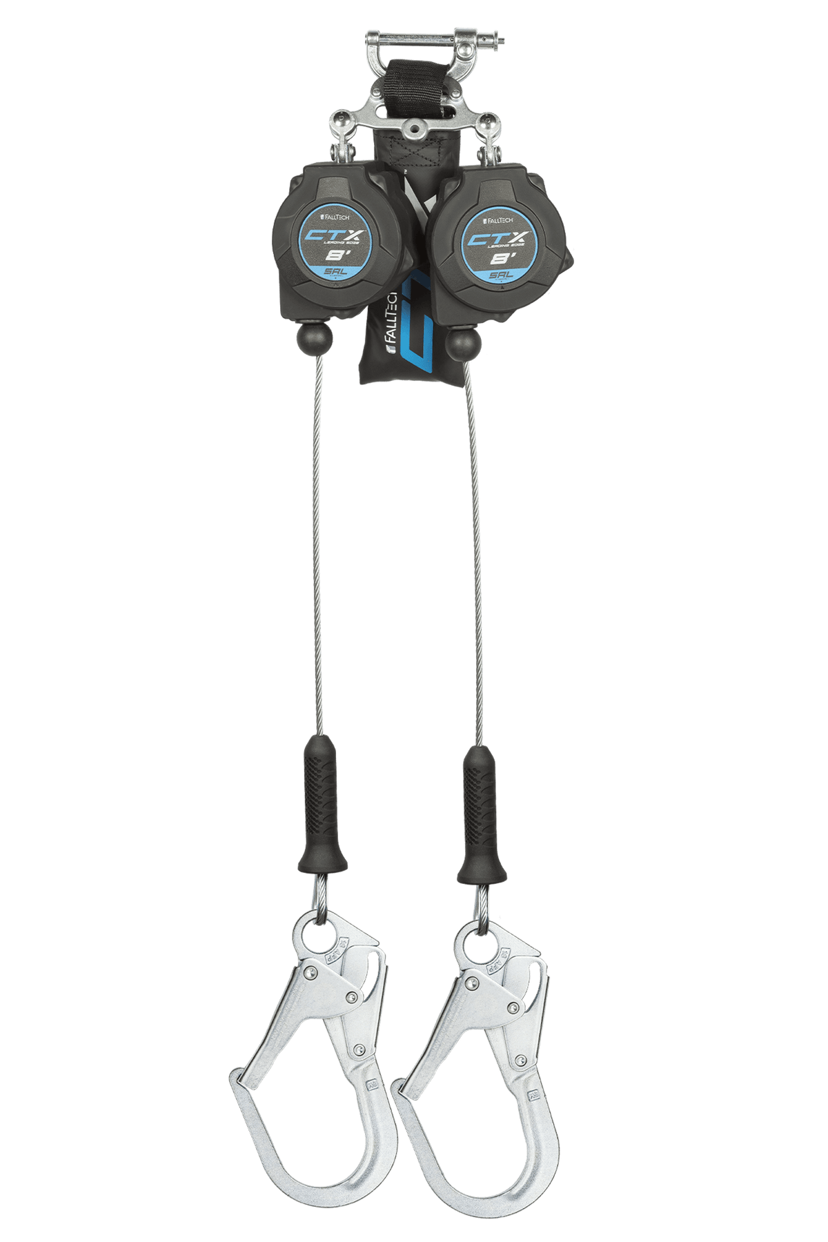 FallTech 83208TP3 8' CTX™ Cable Class 2 Leading Edge Personal SRL-P, Twin-leg with Steel Rebar Hooks