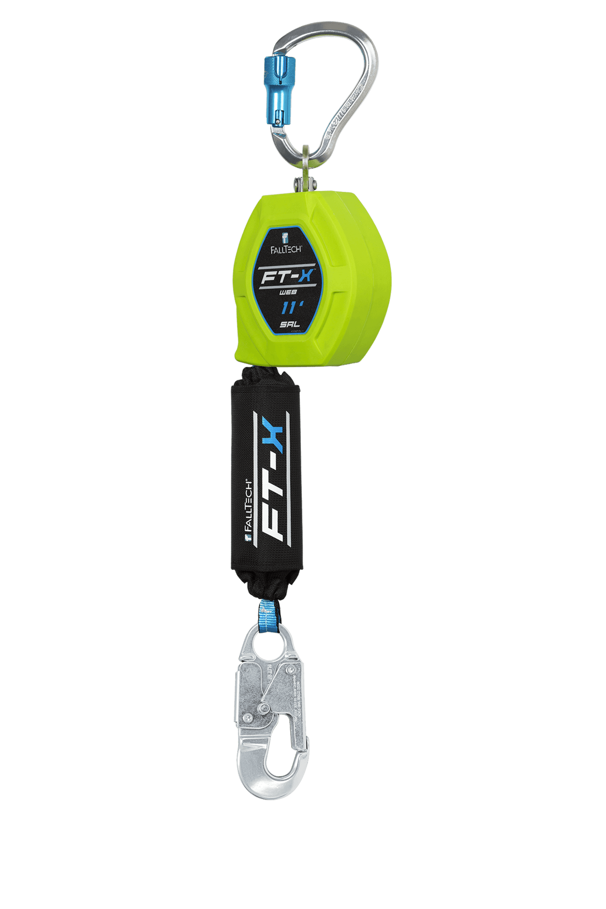 FallTech 84711SG4 11' FT-X™ Web Class 1 SRL-P with Aluminum Snap Hook, Includes Aluminum Dorsal Connecting Carabiner