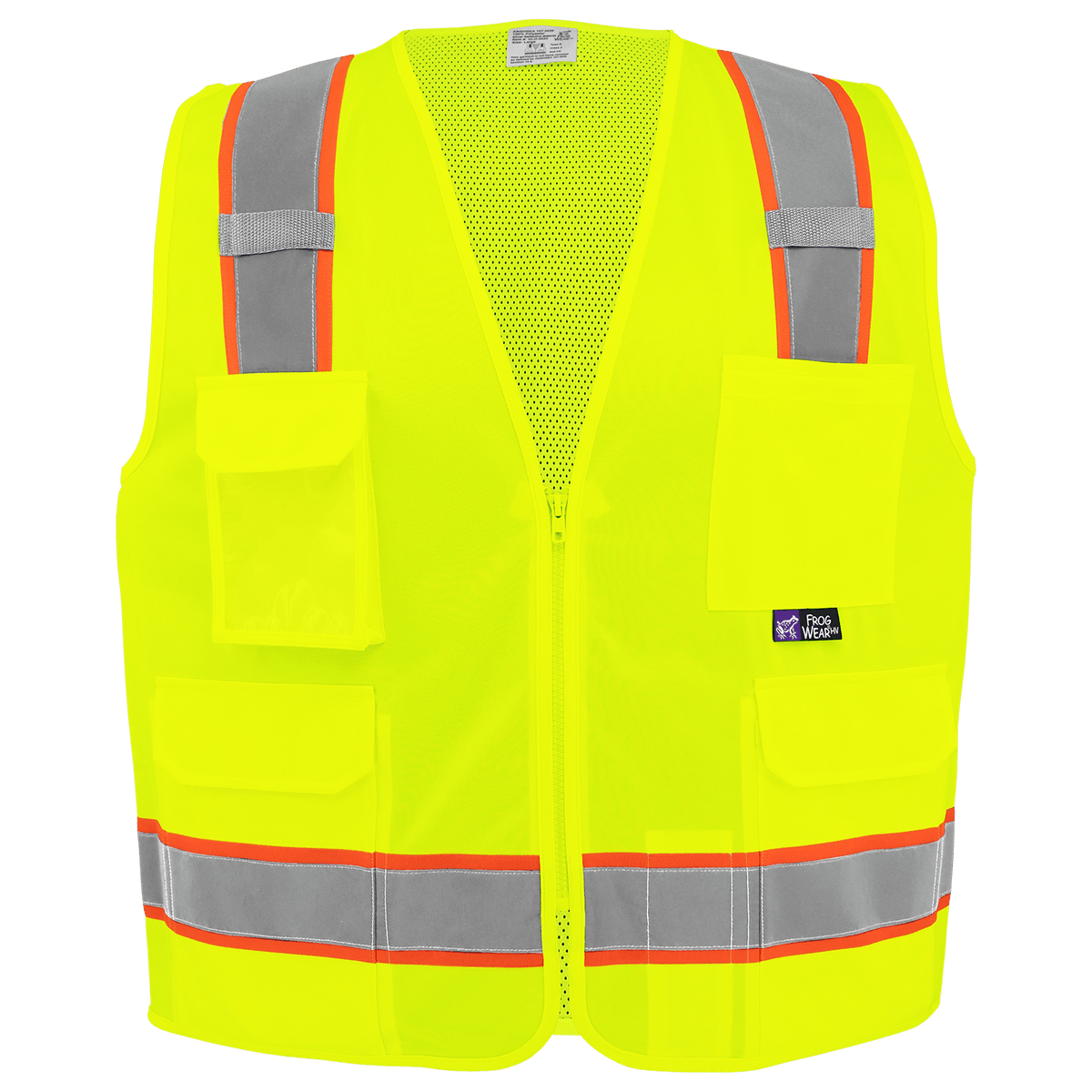 GGS GLO-0032 FrogWear® HV Lightweight High Visibility Yellow/Green Polyester Surveyors Safety Vest, Class 2