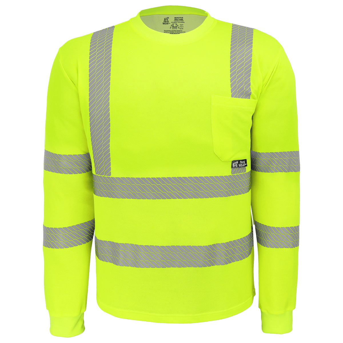 Global Glove & Safety GLO-217LS FrogWear Hi Vis Premium High Performance Self Wicking Bamboo/Polyester Long Sleeve Shirt, Class 3