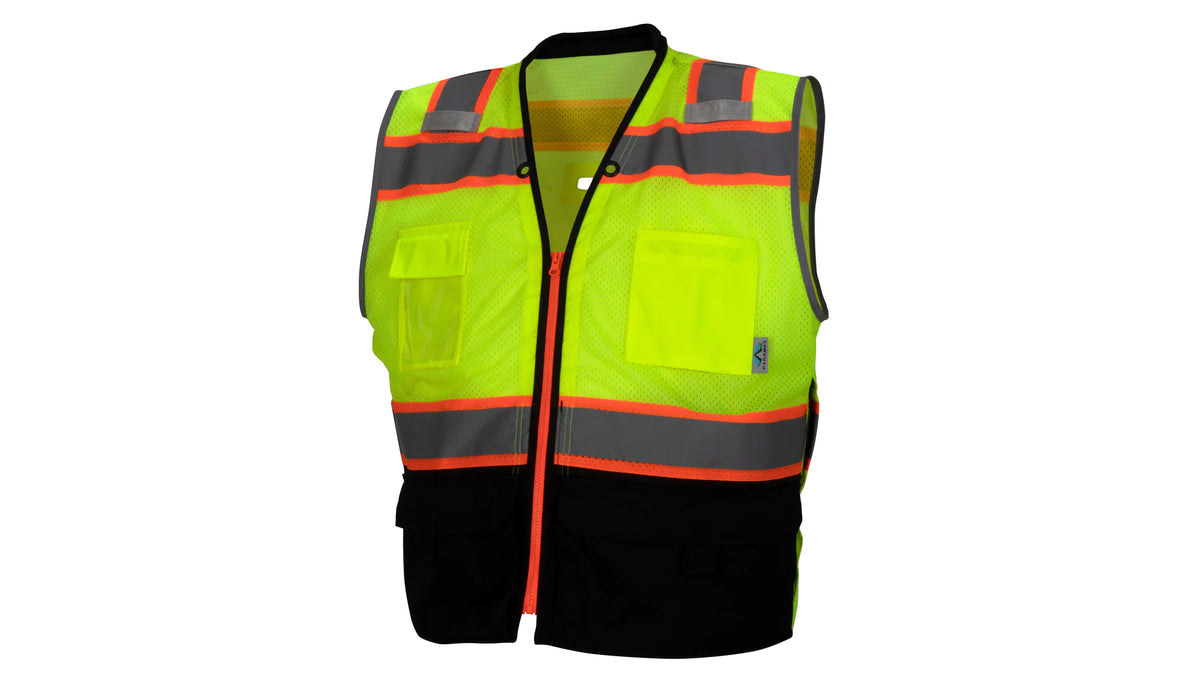 Pyramex RVZ4610B, Hi Vis Black Bottom Surveyor Vest, D-Ring Opening, Class 2