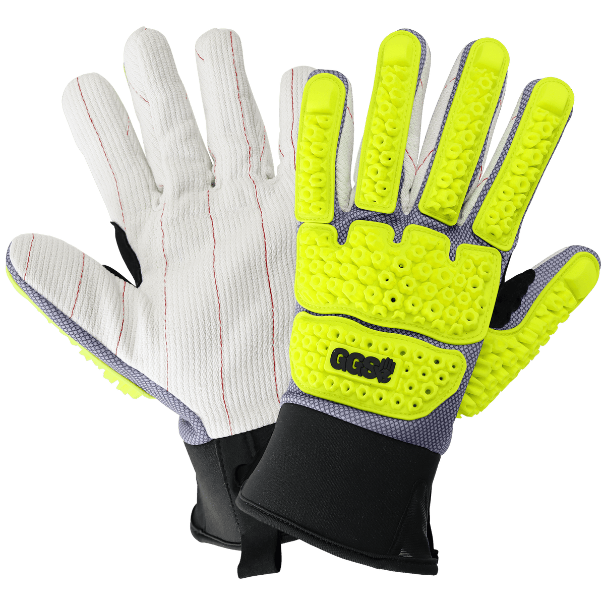 Global Glove & Safety SG9950KEV Vise Gripster Premium, Cotton Corded High Vis, Cut Resistant Liner, Impact 3, Cut A5