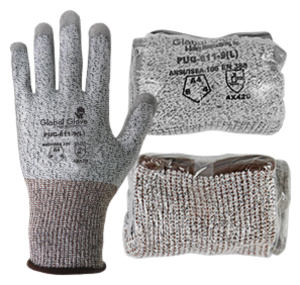 Global Glove & Safety PUG-611-VP, Vend Packed, 13-gauge HPPE, Polyurethane Palm, Cut A4