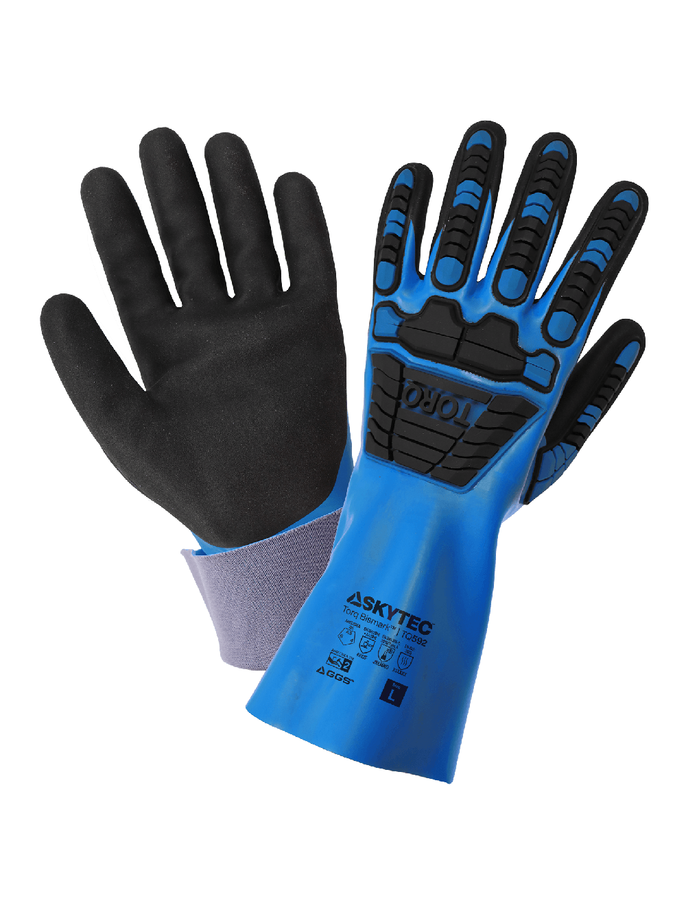 GGS Torq Bismark Double Dipped Nitrile, Supported, Chemical Impact Gloves with Multi-Hazard Protection, Impact 2, Cut A5