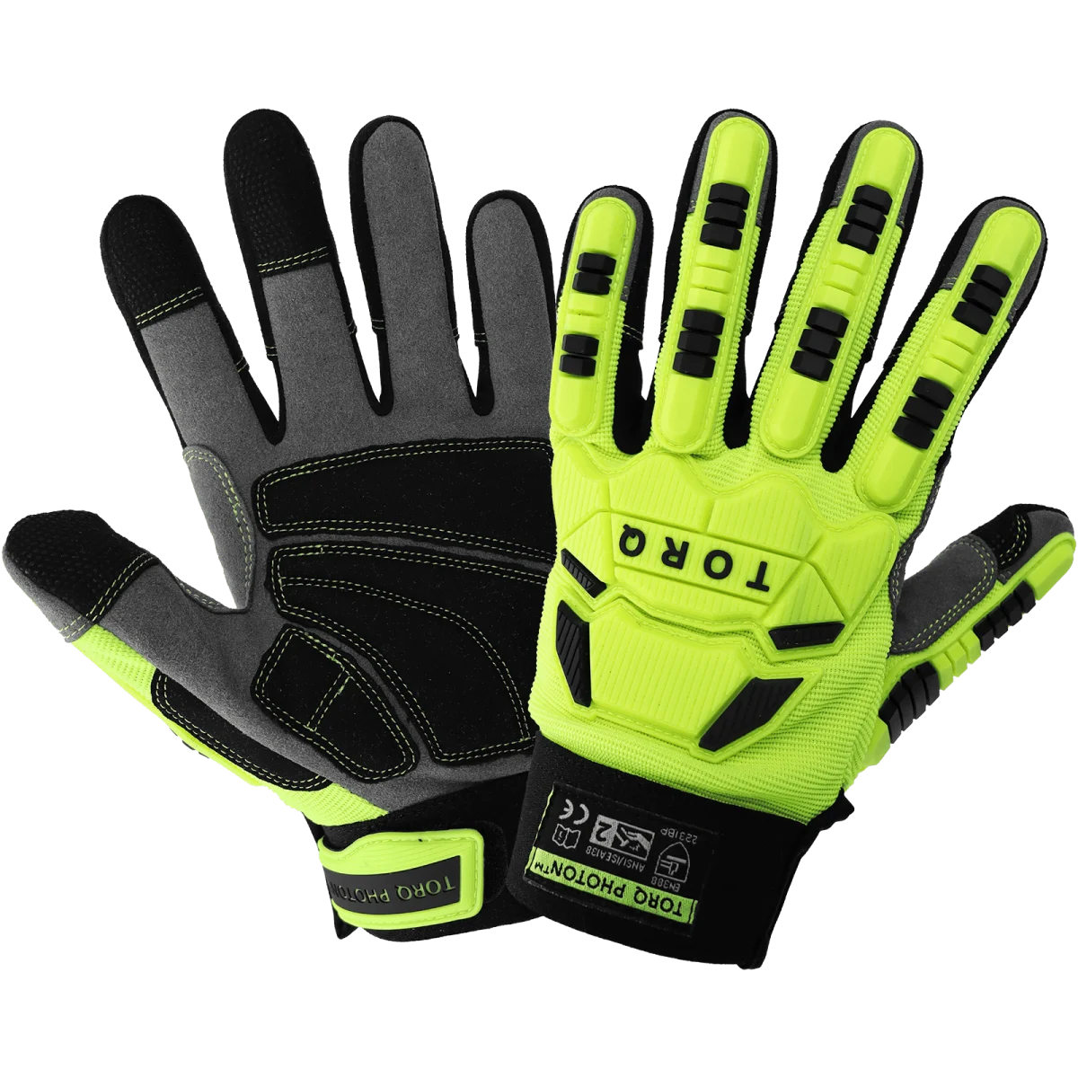 GGS Torq Photon TQ8500, AireFlex Synthetic Leather Palm, Hi Vis, Impact, Cut A2