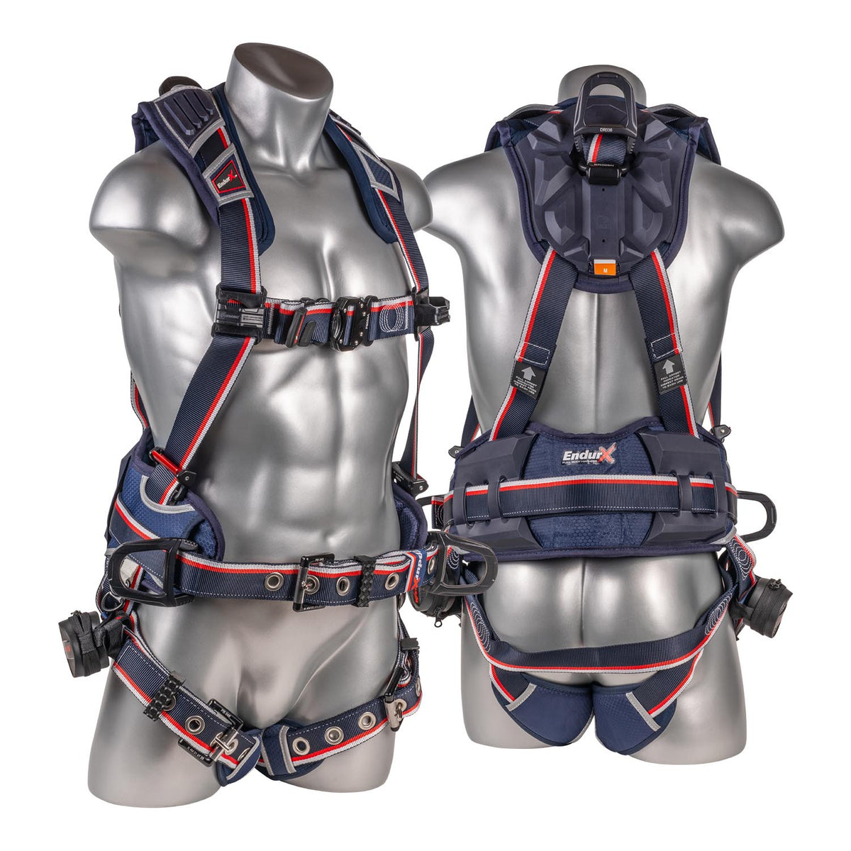 KStrong EndurX, 5-Point Full Body Harness, Premium Work Positioning Waist Pad w/Removable Belt, Deluxe Leg Pads, Enhanced Dorsal D-ring Plus, Side D-rings, Quick Slide Adjusters, Trauma Straps, QC Chest, TB Legs, Aluminum Hardware