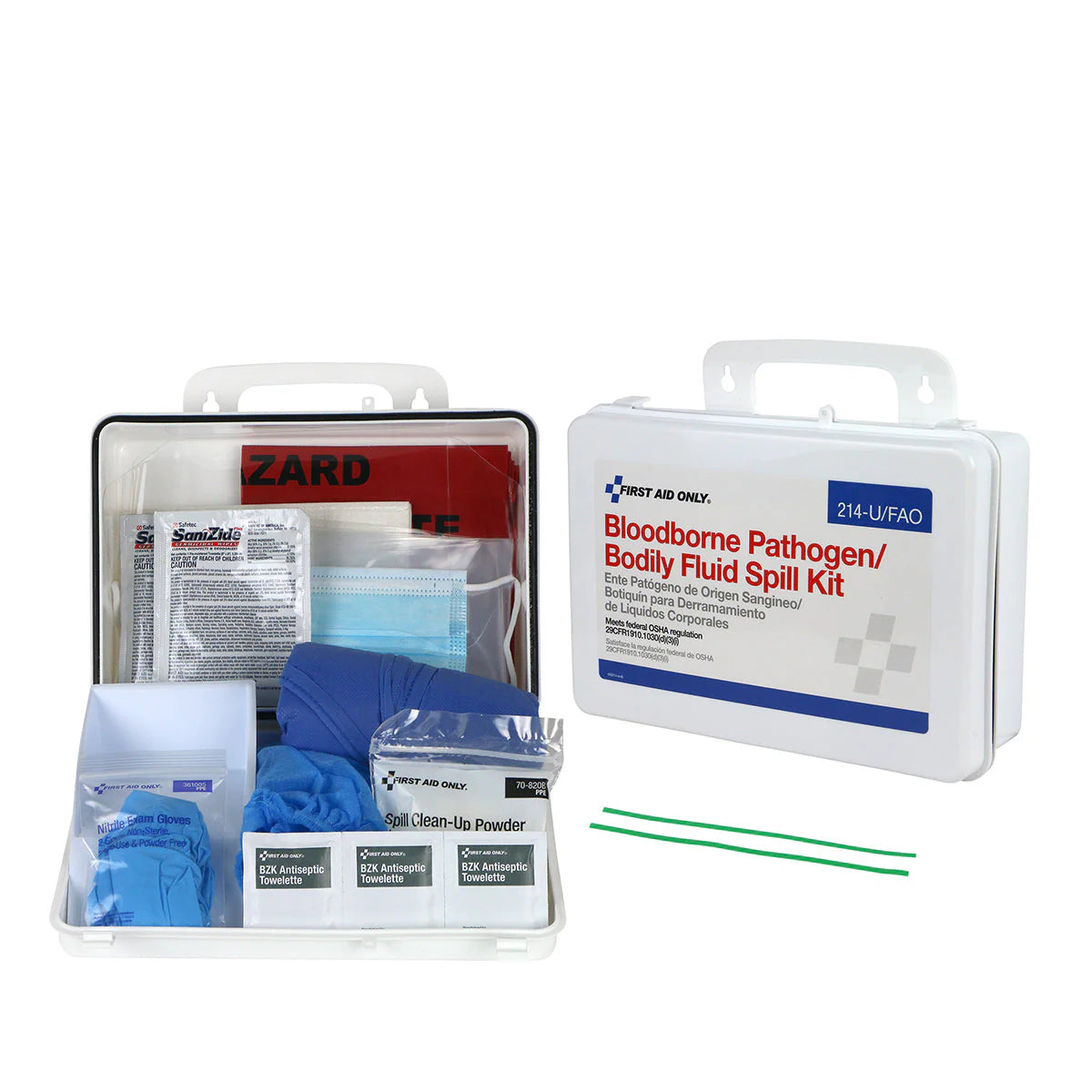 First Aid Only 214-U/FAO Wall-Mount Bloodborne Pathogen (BBP) And Bodily Fluid Spill Kit In Plastic Carry Case, OSHA, 24 Pieces, White