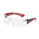 Bolle Rush+ Series Safety Glasses, Clear Lens, Anti-Fog/Anti-Scratch, Gray/Red Temple