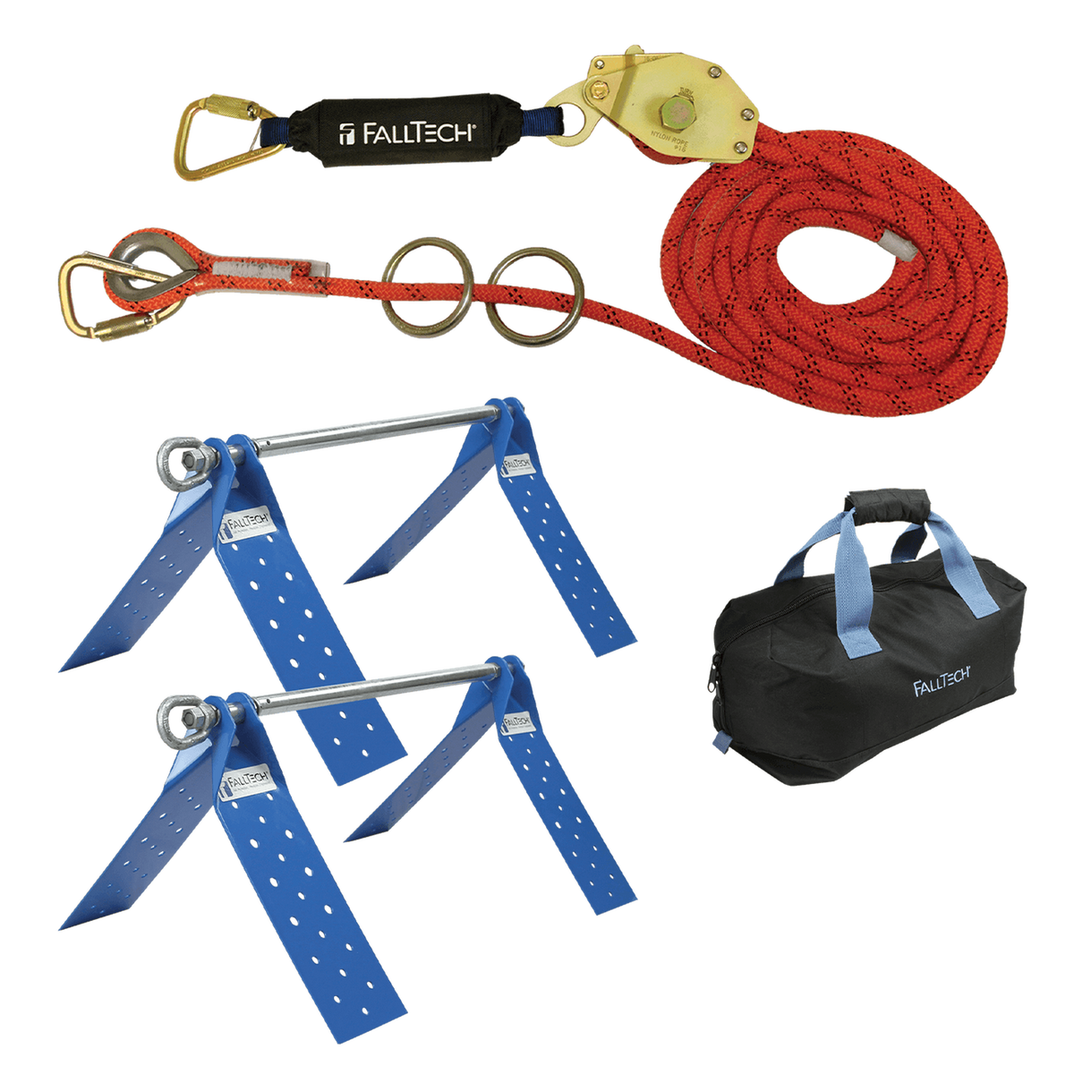 FallTech 7432602K Temporary Rope HLL System; 2-person with Kernmantle Rope and Dual Truss Roof Anchors (each)