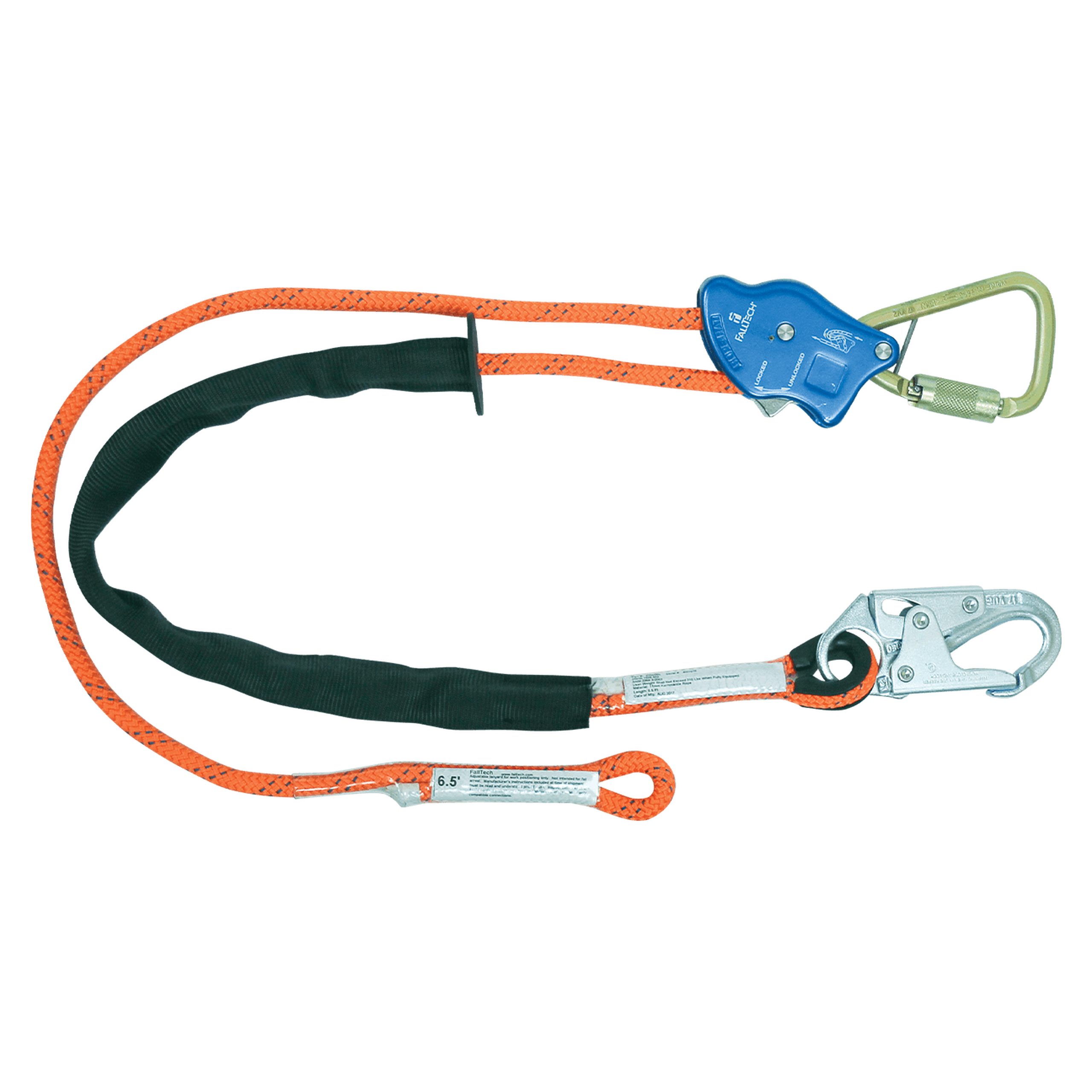 FallTech 8165B Tower Climber® Rope Positioning Lanyard with Aluminum Adjuster with Steel Snap Hook and Carabiner (each)