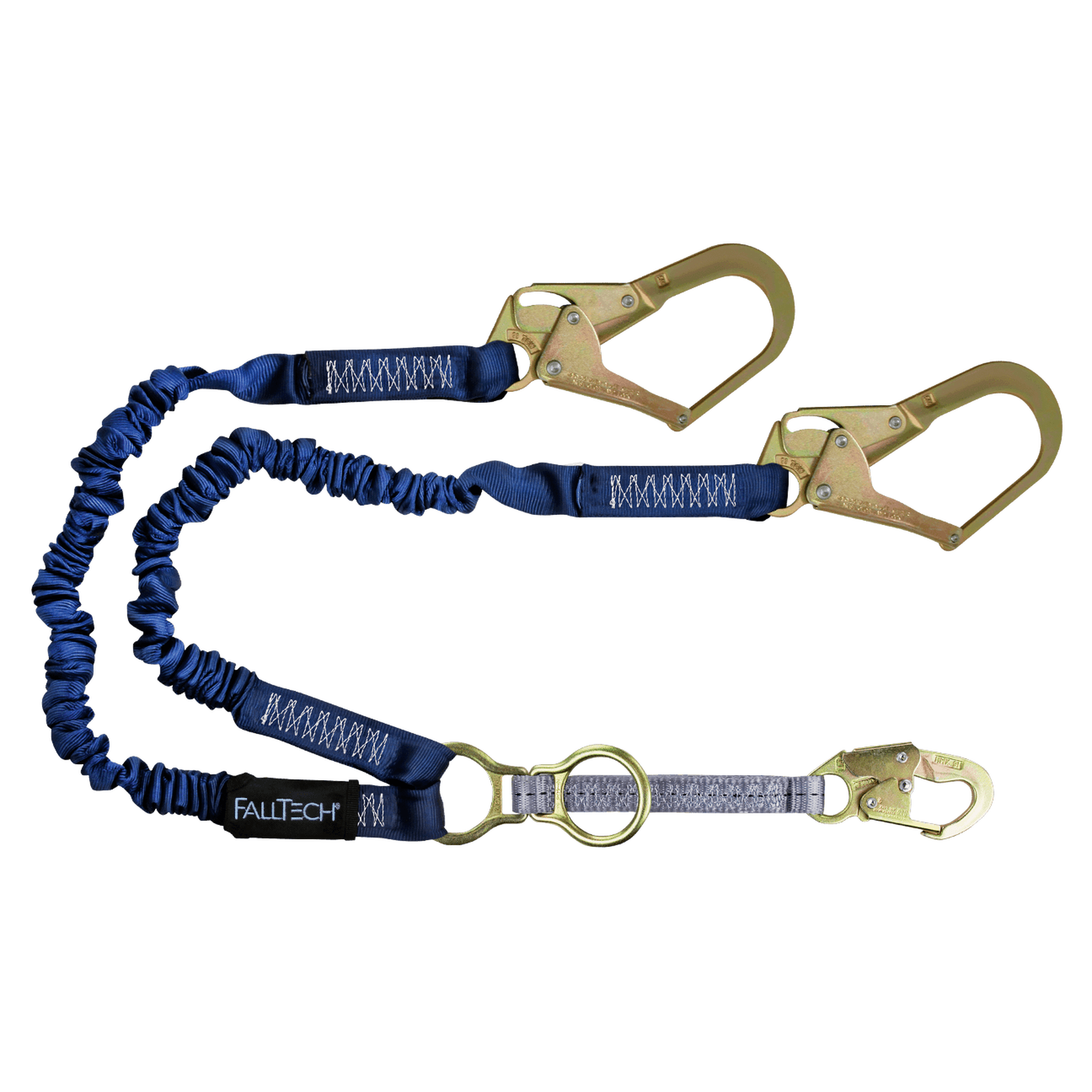 FallTech 8240Y32D 4½' to 6' ElasTech® Energy Absorbing Lanyard, Double-leg with SRL D-ring and Steel Rebar Hooks (each)