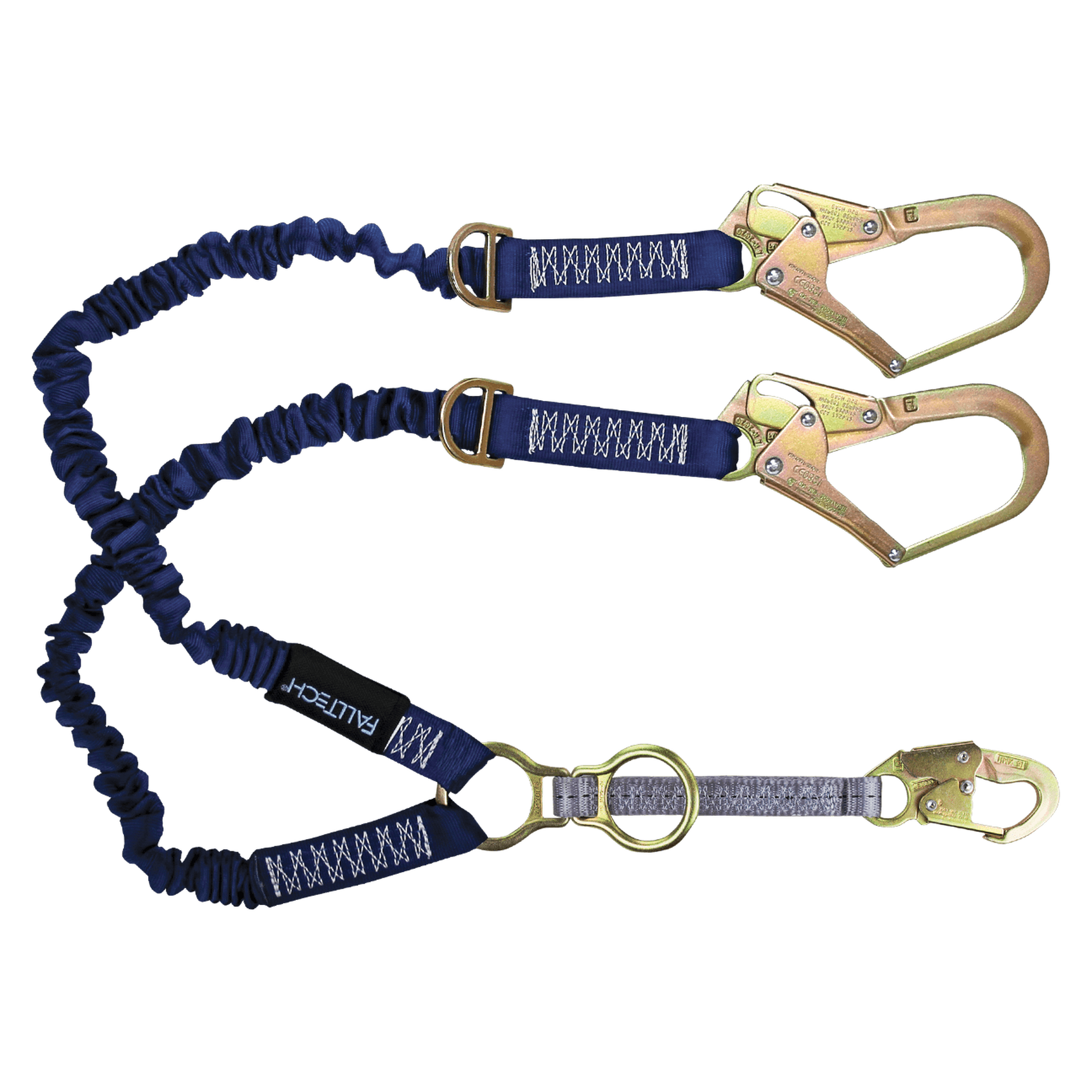 FallTech 8240Y32D2R 4½' to 6' ElasTech® Energy Absorbing Lanyard, Double-leg with SRL and Rescue D-rings (each)