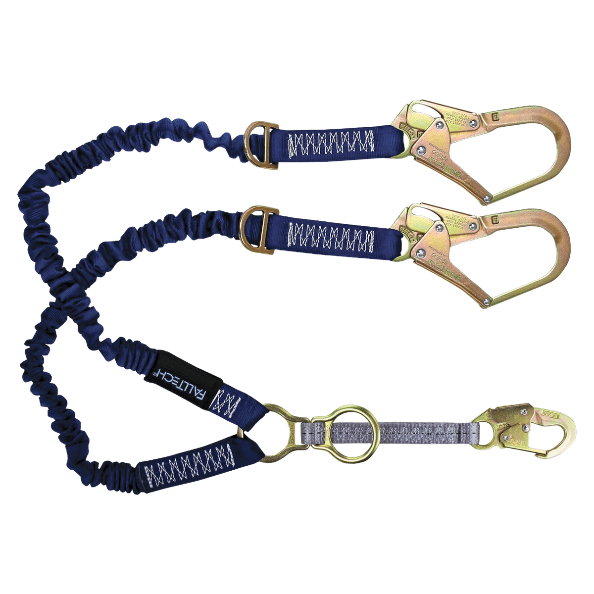 FallTech 8240Y32D2R 4½' to 6' ElasTech® Energy Absorbing Lanyard, Double-leg with SRL and Rescue D-rings (each)