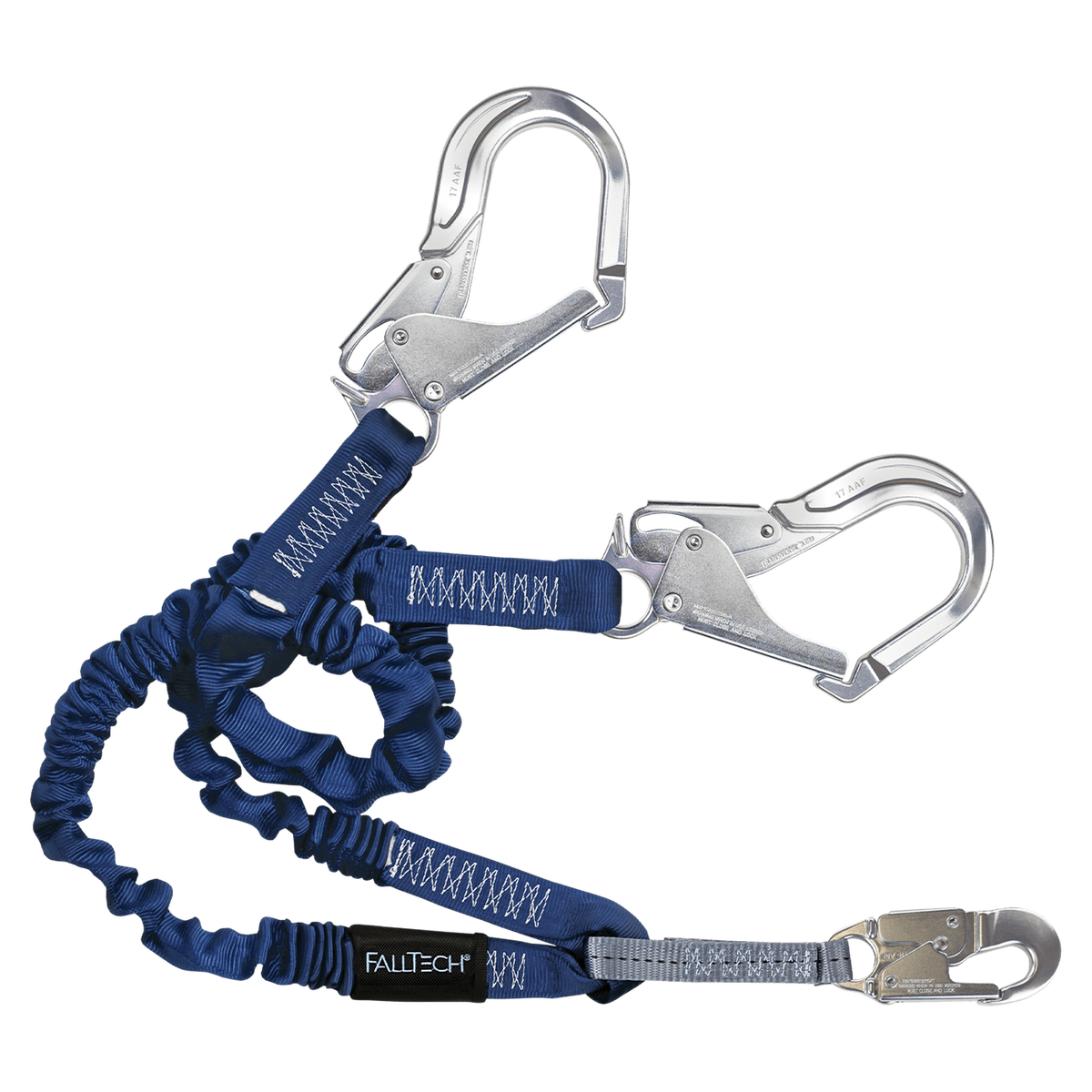 FallTech 8240Y3A 4½' to 6' ElasTech® Energy Absorbing Lanyard, Double-leg with Aluminum Rebar Hooks (each)