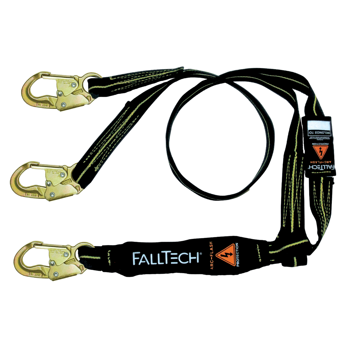 FallTech 8242YAF 6' Arc Flash Energy Absorbing Lanyard, Double-leg with Steel Snap Hooks (each)