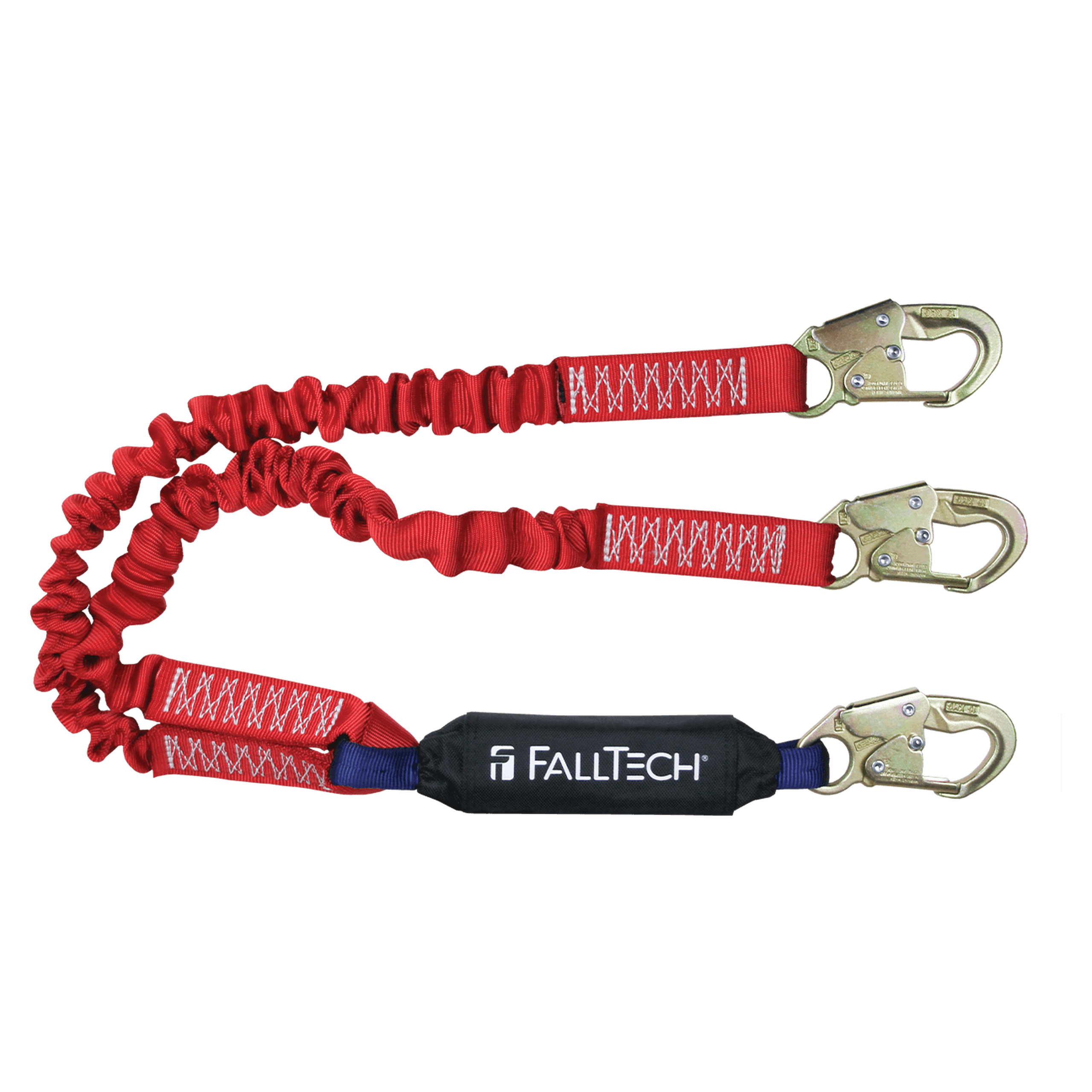 FallTech 8247EY 6' Ironman® 12' free fall Elasticated Energy Absorbing Lanyard, Double-leg with Steel Snap Hooks (each)