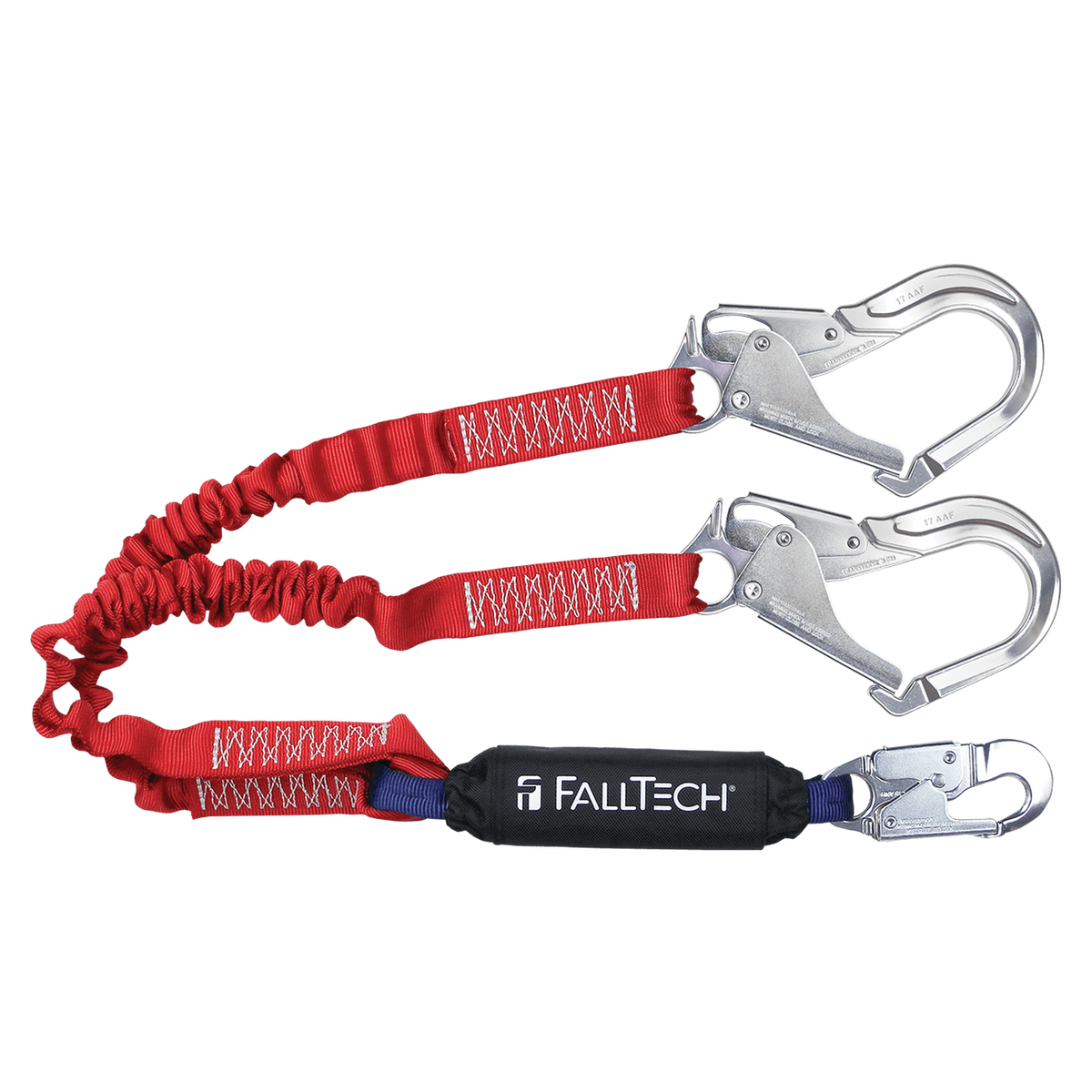 FallTech 8247EY3A 6' Ironman® 12' free fall Elasticated Energy Absorbing Lanyard, Double-leg with Aluminum Connectors (each)