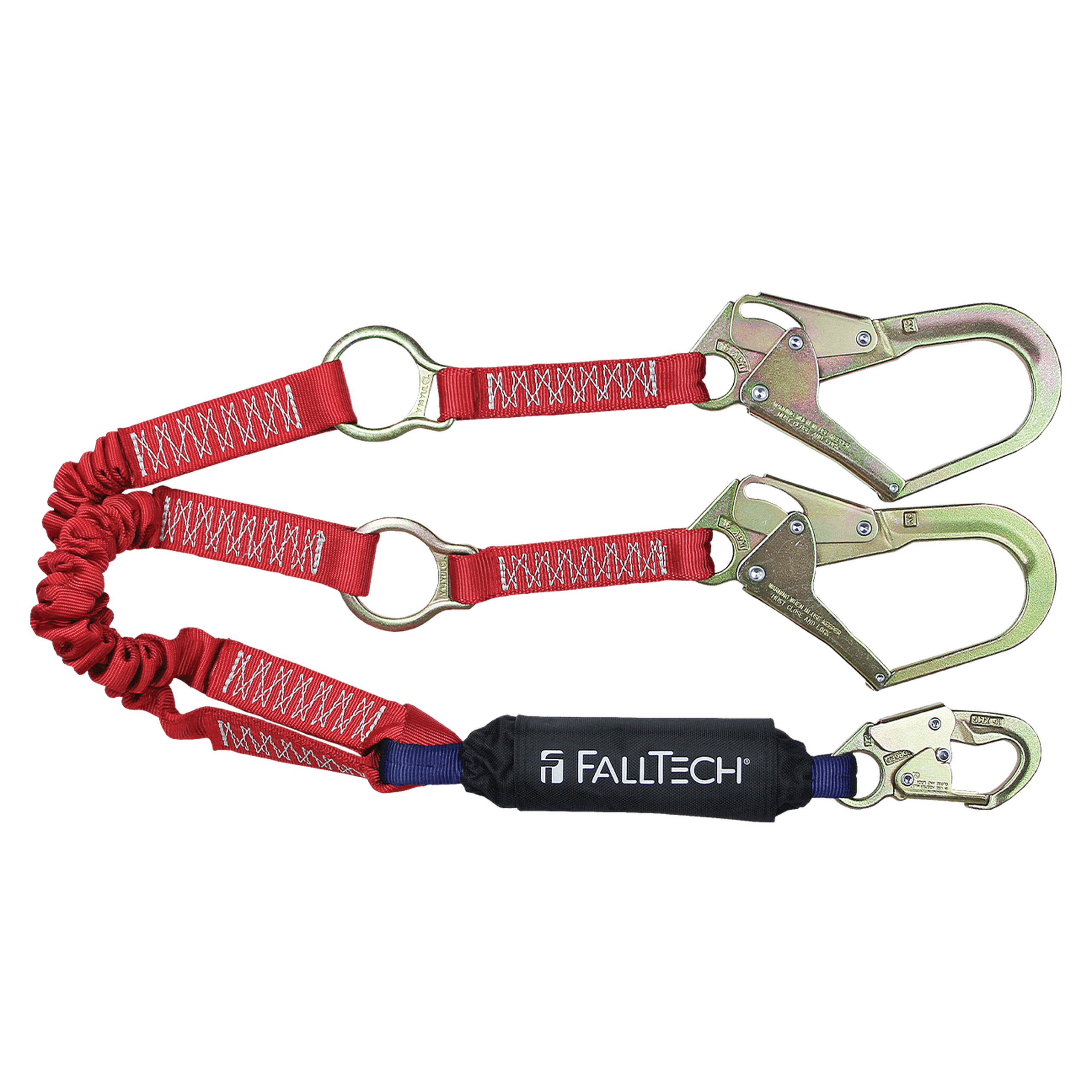 FallTech 8247EY3R 6' Ironman® 12' free fall Elasticated Energy Absorbing Lanyard, Double-leg with Rescue D-rings (each)