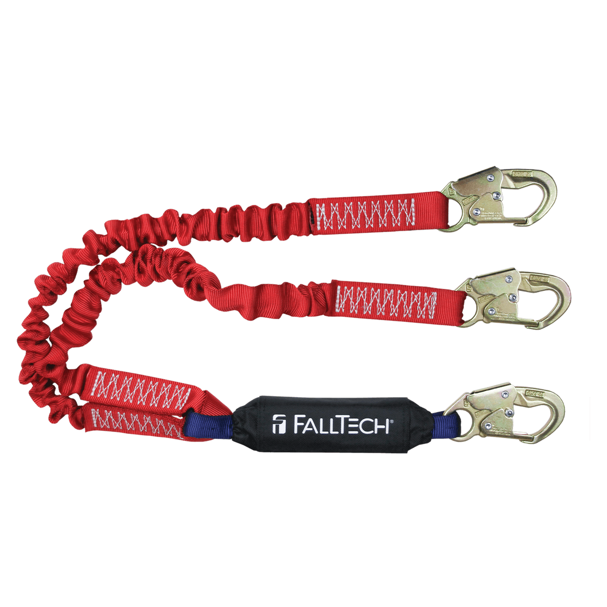 FallTech 8247EY 6' Ironman® 12' free fall Elasticated Energy Absorbing Lanyard, Double-leg with Steel Snap Hooks (each)