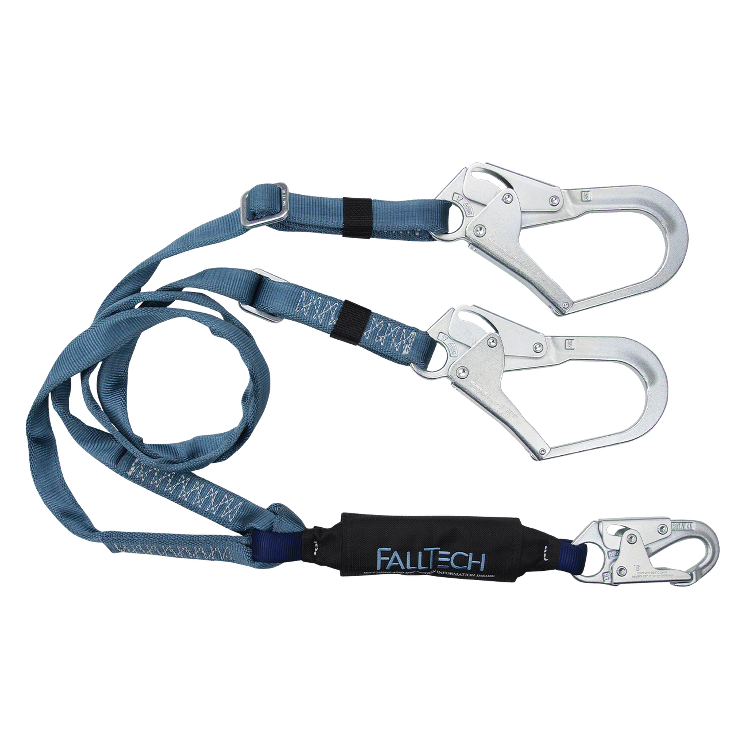 FallTech 826073ADJ 6' ViewPack® Adjustable Energy Absorbing Lanyard, Double-leg with Steel Connectors (each)