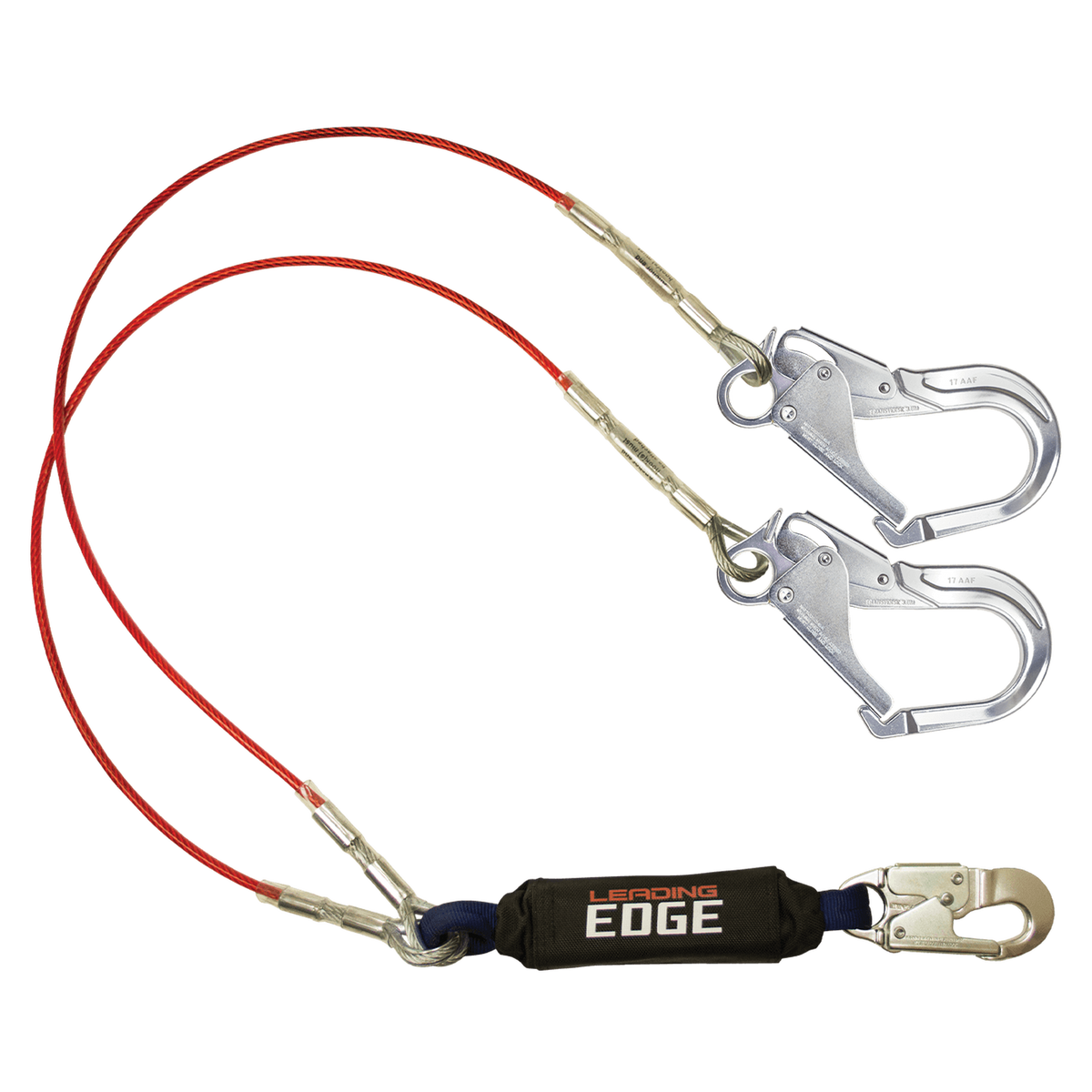 FallTech 8354LEY3A 6' Leading Edge Cable Energy Absorbing Lanyard, Double-leg with Aluminum Connectors (each)