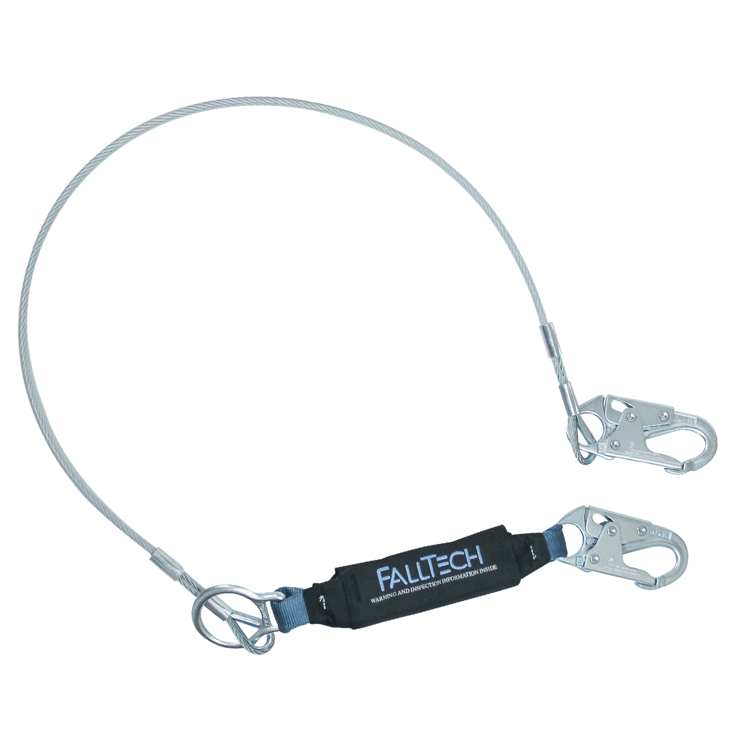 FallTech 8357 6' ViewPack® Coated Cable Energy Absorbing Lanyard, Single-leg with Steel Snap Hooks (each)