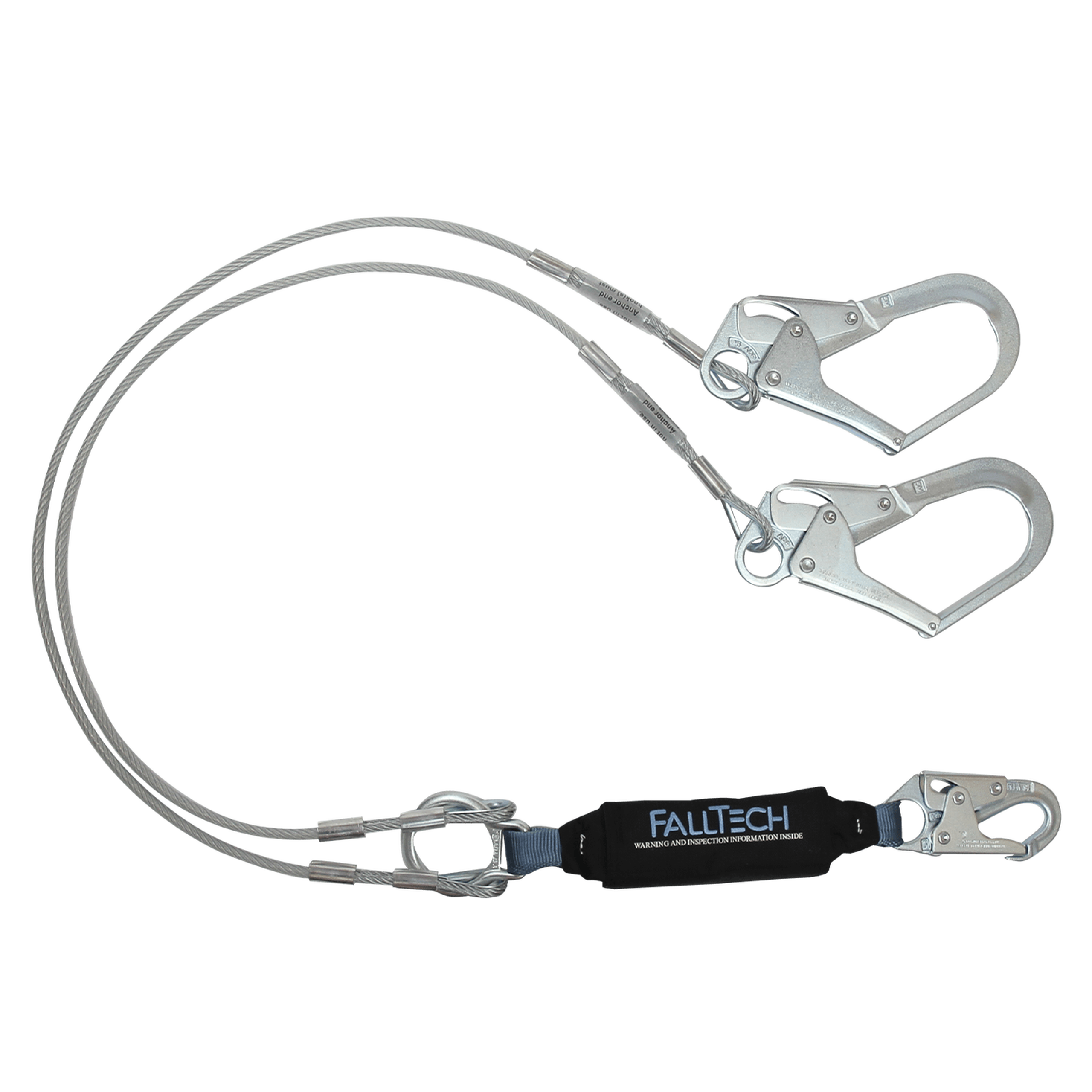 FallTech 8357Y3 6' ViewPack® Coated Cable Energy Absorbing Lanyard, Double-leg with Steel Connectors (each)