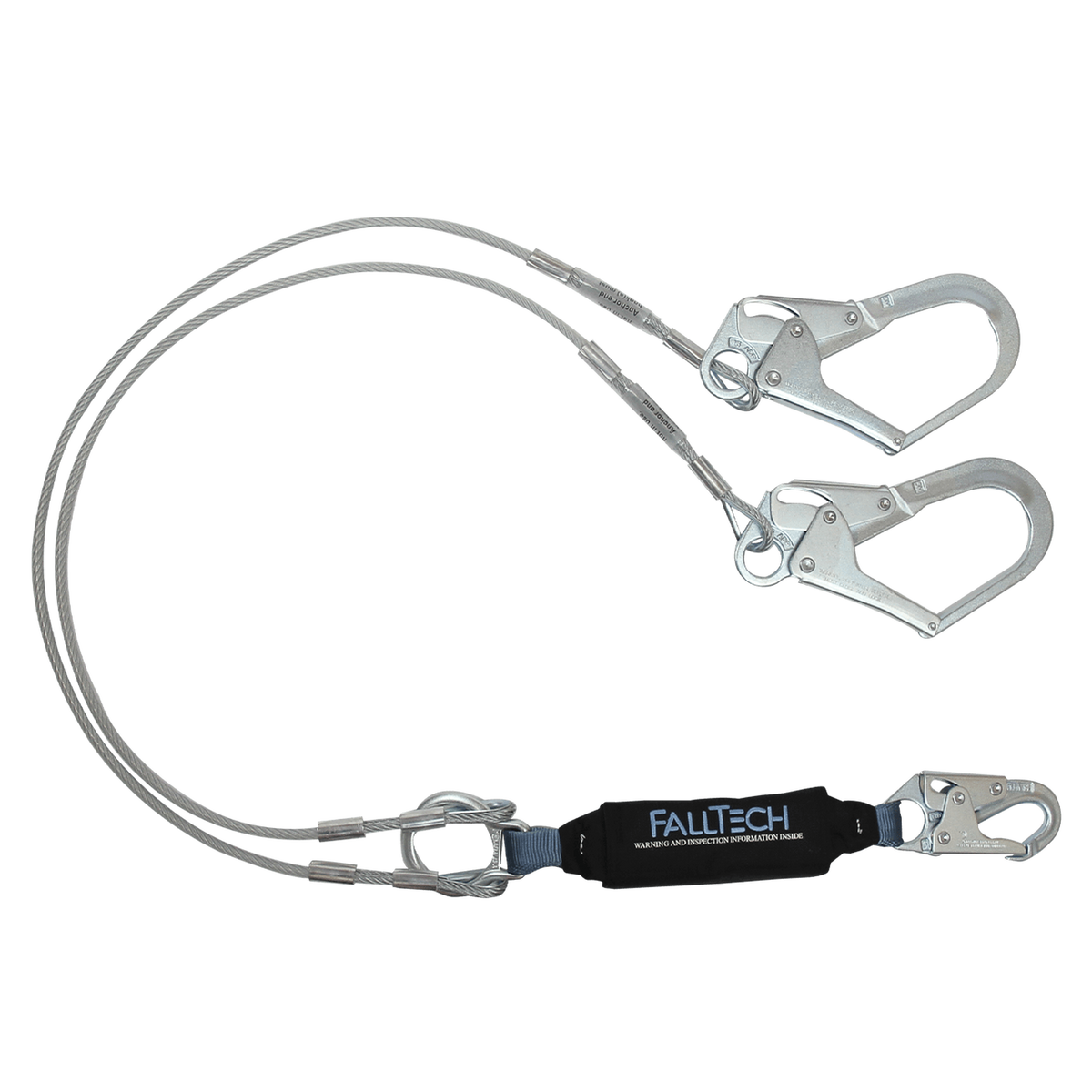 FallTech 8357Y3 6' ViewPack® Coated Cable Energy Absorbing Lanyard, Double-leg with Steel Connectors (each)