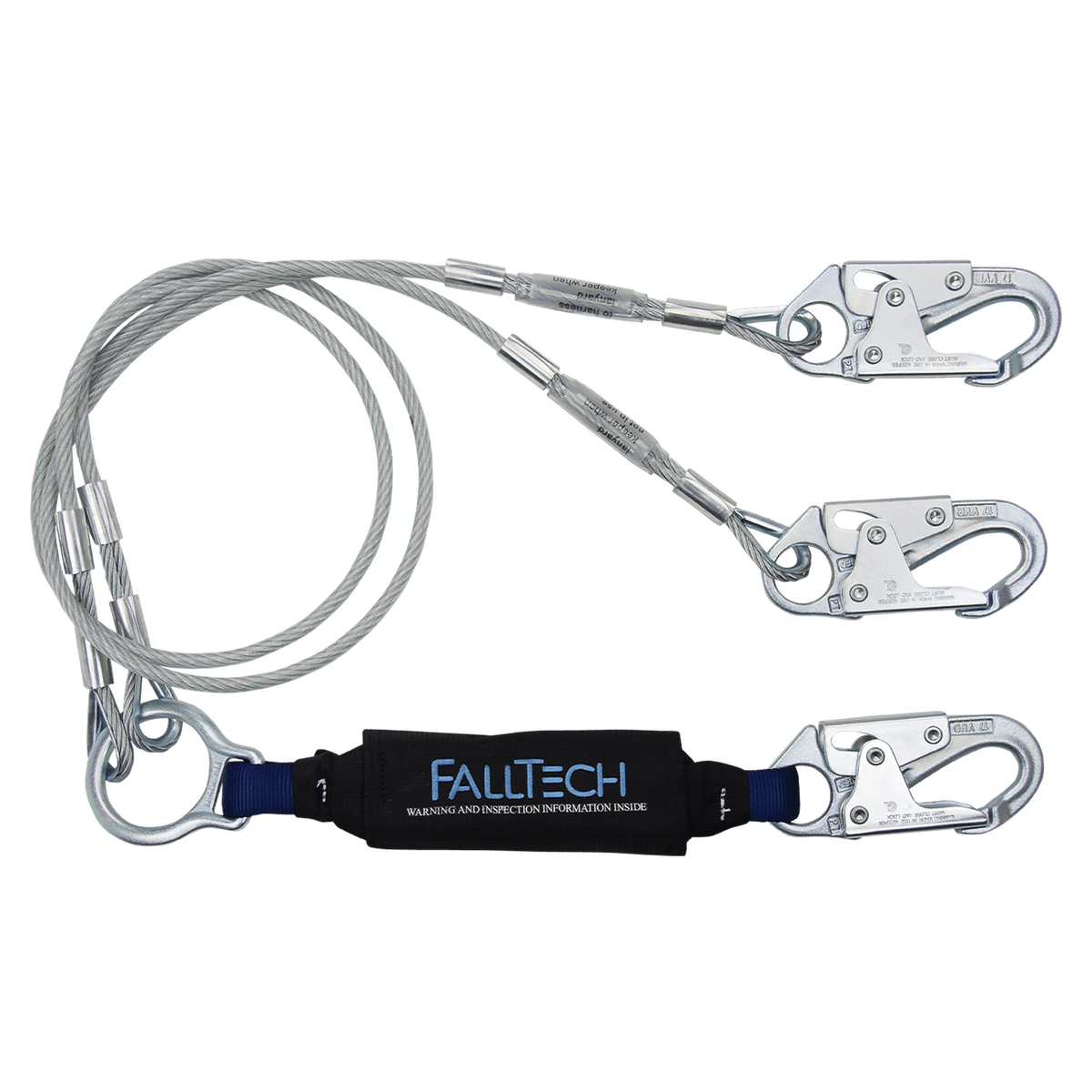 FallTech 8357Y 6' ViewPack® Coated Cable Energy Absorbing Lanyard, Double-leg with Steel Snap Hooks (each)