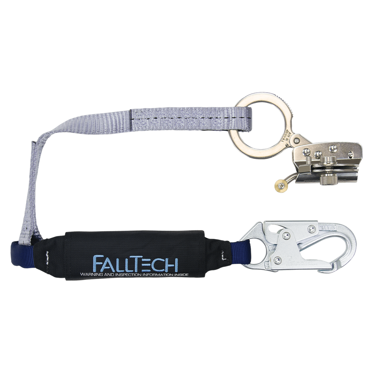 FallTech 8359 Hinged Trailing Stainless Steel Rope Adjuster with 3' ViewPack® Energy Absorbing Lanyard (each)