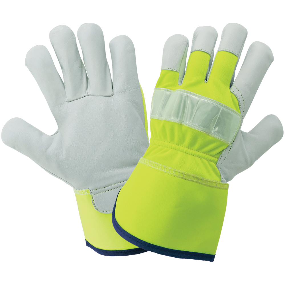 Global Glove & Safety 1100GHV High Visibility Canvas Back, Goatskin Leather Palm