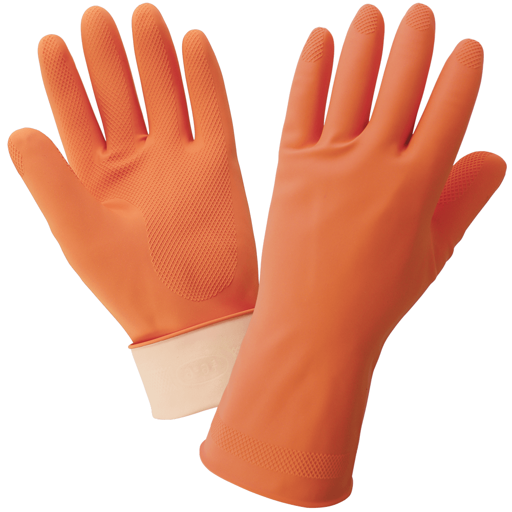 Global Glove & Safety 180F FrogWear® Orange 18 Mil Flock Lined Latex Diamond Pattern Grip Unsupported Gloves