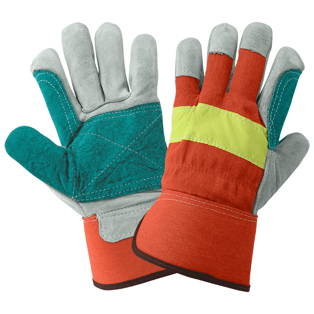 Global Glove & Safety 2300HVDP Economy High Visibility Split Cowhide Leather Double Palm Gloves