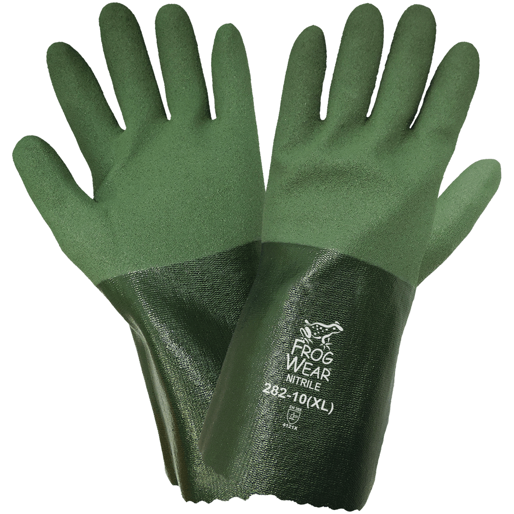 Global Glove & Safety 282 FrogWear® Mach Finish Double Coated Nitrile Waterproof Gloves, 12 Inch