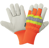 Global Glove & Safety 2950HVKW High Visibility Standard Grade Cowhide Leather Insulated Gloves with Knit Wrist