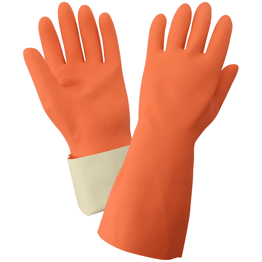 Global Glove & Safety 30FT FrogWear® Heavy 30 Mil Flock Lined Orange Rubber Latex with Honeycomb Pattern Grip Unsupported Gloves