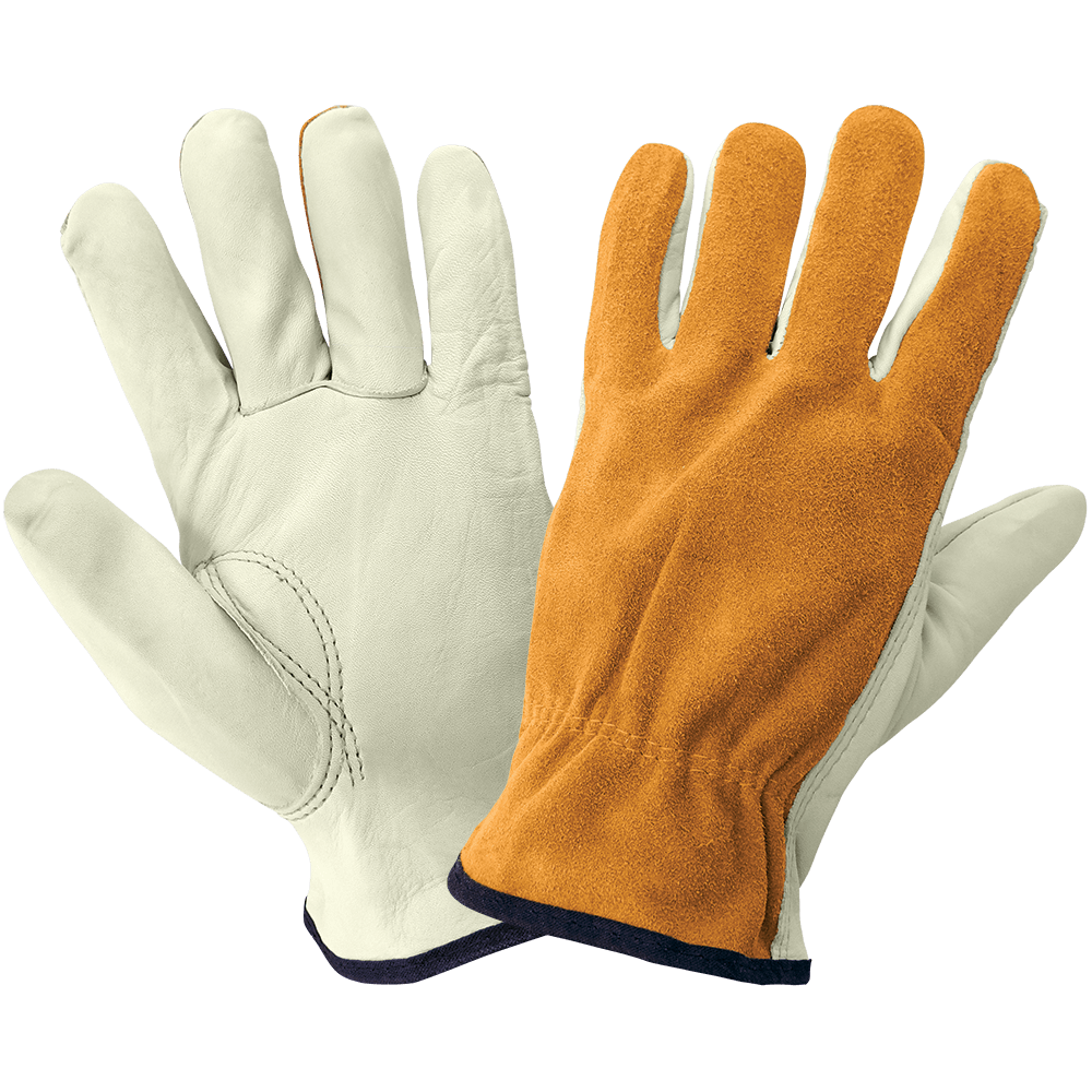 Global Glove & Safety 3200BS Premium Grade Grain Cowhide Leather Palm Split Back Drivers Gloves