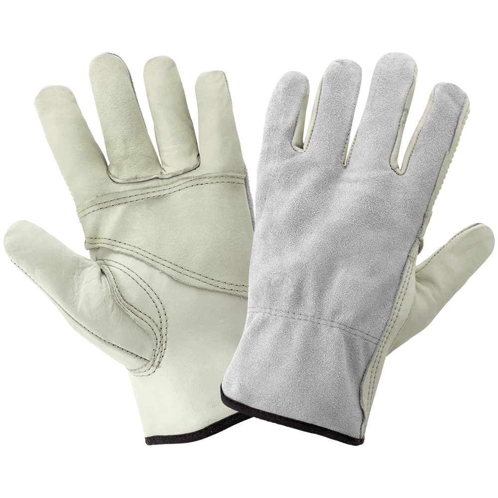 Global Glove & Safety 3200PP Economy Grade Gray Cowhide Grain Patch Palm Leather Gloves