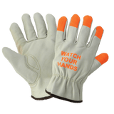 Global Glove & Safety 3200WH Leather Driver Style Gloves with High Visibility Orange Fingertips