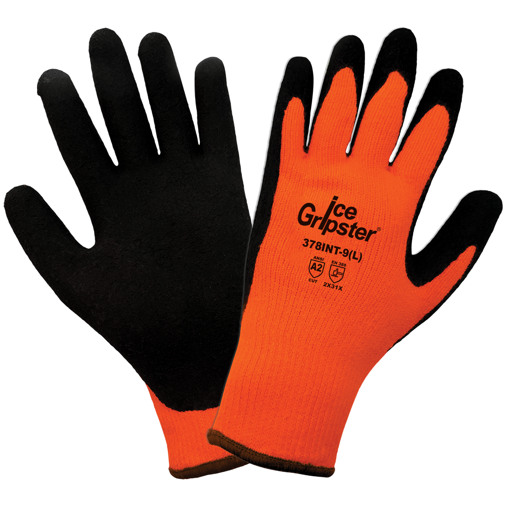 Global Glove & Safety 378INT Ice Gripster® Water Repellent Heavy Napped Rubber Coated High Visibility Low Temperature, Cut A2