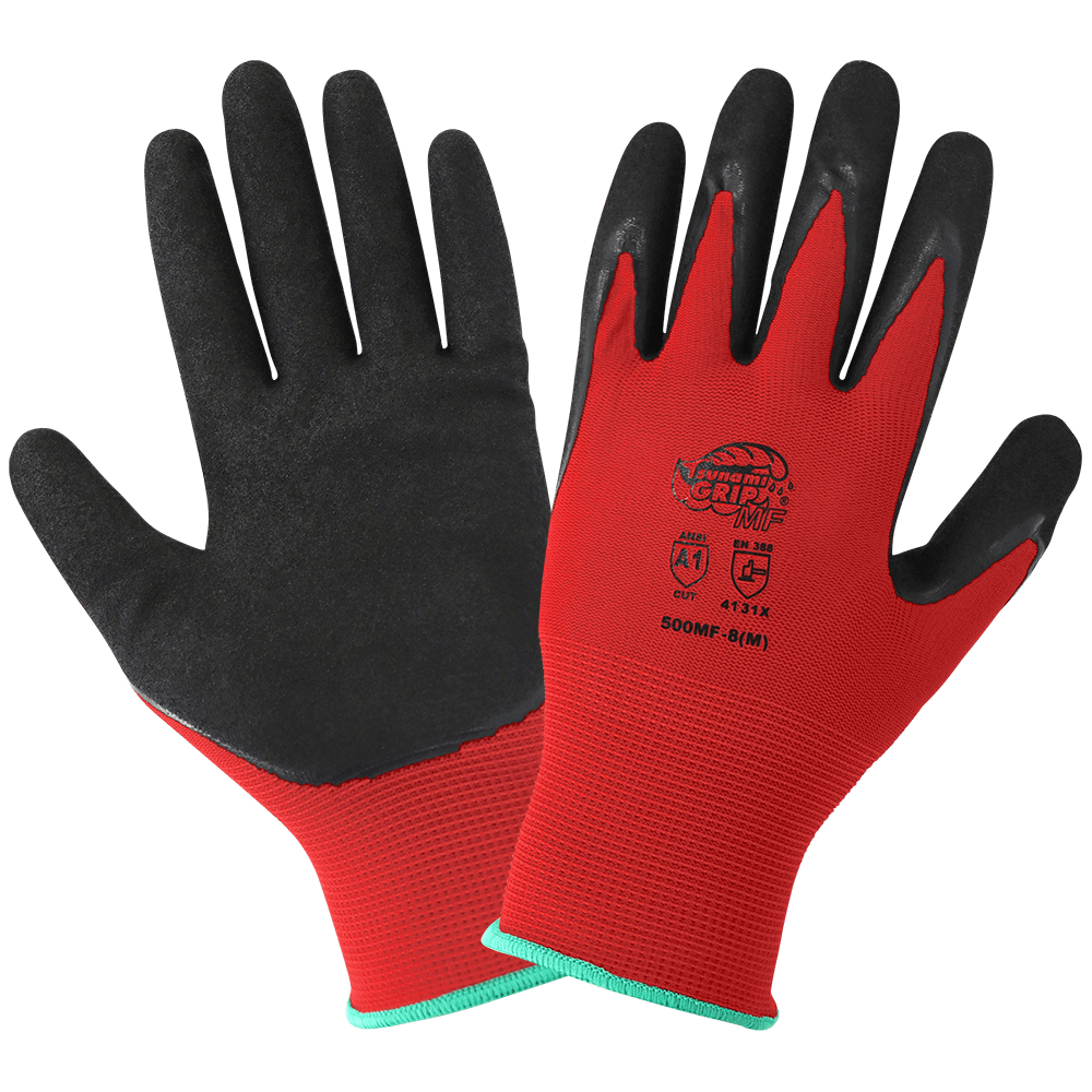 Global Glove & Safety 500MF Tsunami Grip® MF Double Dipped Mach Finish Nitrile Coated Gloves, Cut A1