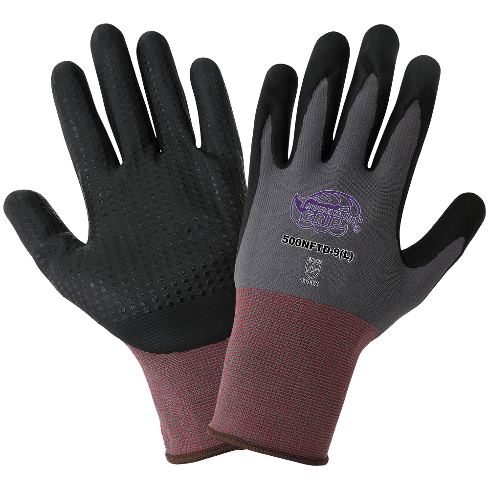 Global Glove & Safety 500NFTD Tsunami Grip® Lightweight Seamless Dotted New Foam Technology Palm Coated Gloves, Cut A1