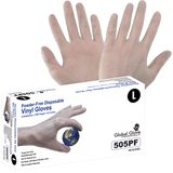 Global Glove & Safety 505PF Vinyl, Powder Free, Industrial Grade, Clear, 5 Mil, Smooth Finish, 9.5 Inch (case of 1,000)