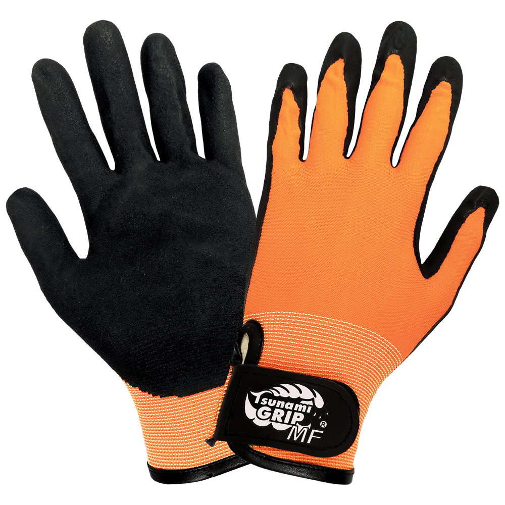 Global Glove & Safety 510MFV Tsunami Grip® MF High Visibility Mach Finish Nitrile Palm Coated, Cut A1