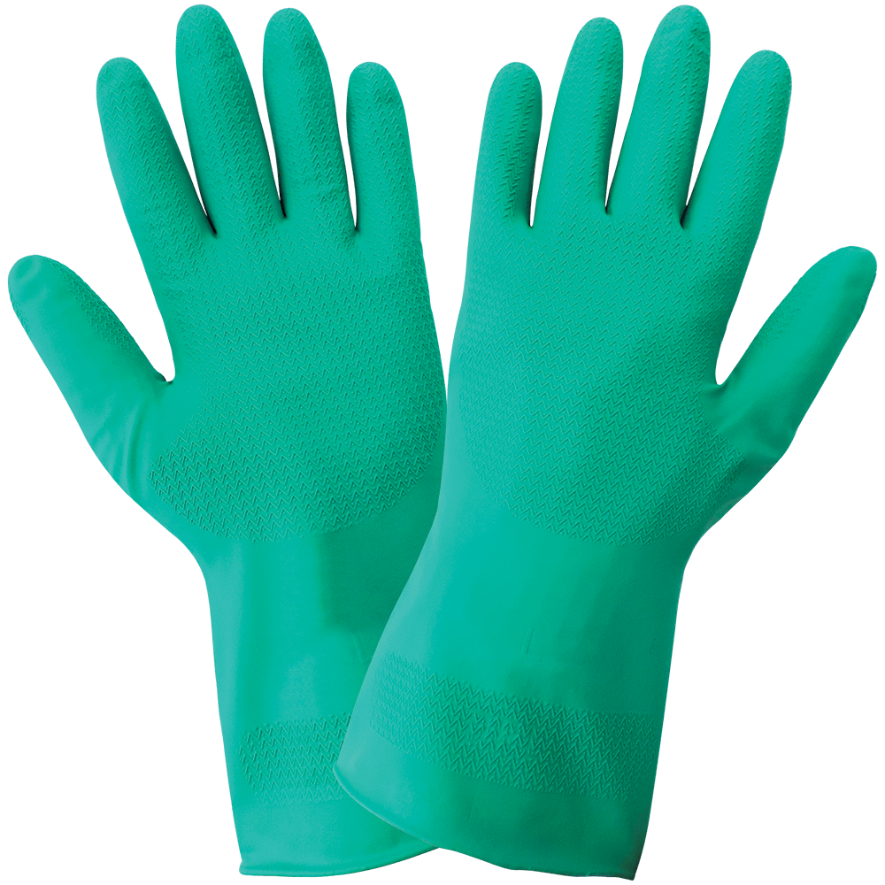 Global Glove & Safety 511AMB Ambidextrous, 11 Mil, 12 Inch, Unlined Green Nitrile Wave Pattern Grip Unsupported Gloves