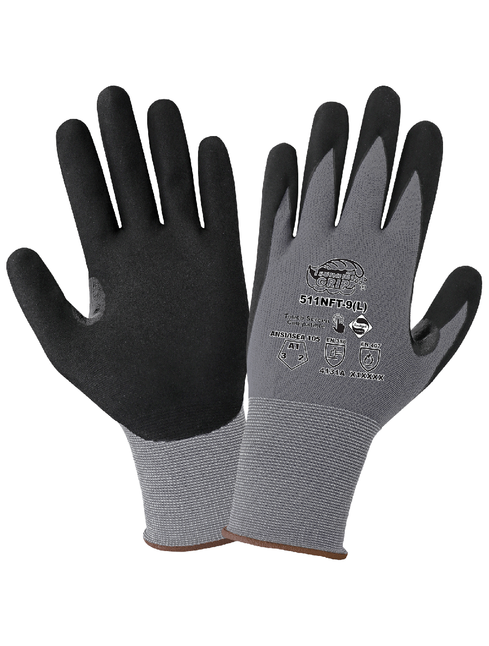 Global Glove & Safety 511NFT Tsunami Grip® General Purpose Touch Screen Gloves Coated with New Foam Technology Nitrile, Cut A1