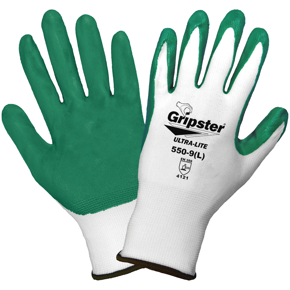 Global Glove & Safety 550 Gripster® Ultra Lite Solid Nitrile Coated Nylon Gloves, Cut A1